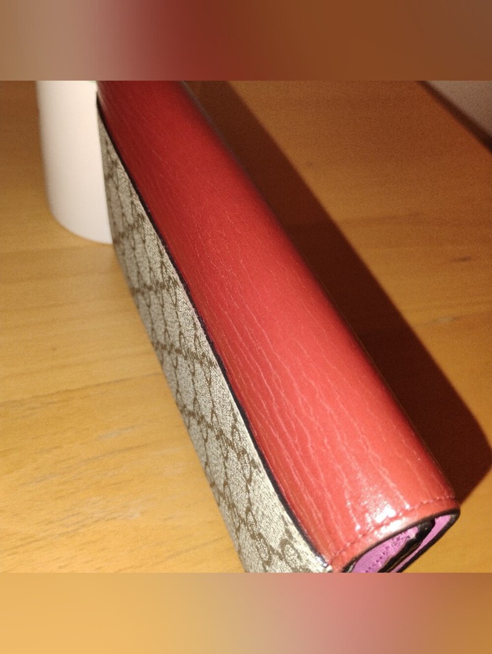 GUC Gucci Continental Wallet - Red Leather, GG Canvas, Dusty Pink Interior - Picture 6 of 12